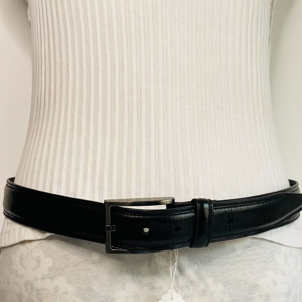 💎Axcess Mens Belt Black Genuine Leather Dress Belt Size 38 Silver Tone Buckle